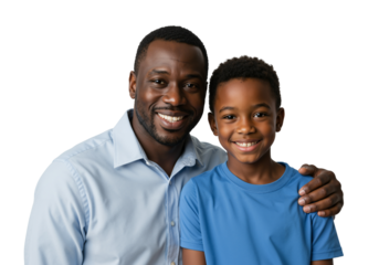 Happy African American Father and Son Portrait Smiling Together with Warm Expressions