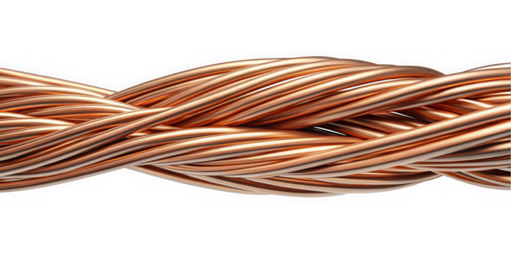 An intricate arrangement of twisted copper wires, showcasing a blend of metallic tones that reflect light beautifully, evoking a sense of modern craftsmanship.