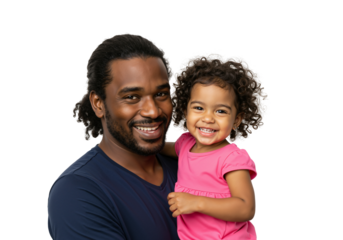 Portrait of African American Father Holding Smiling Toddler Girl with Curly Hair
