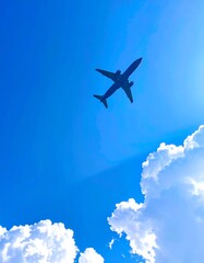 見上げれば青空と飛行機