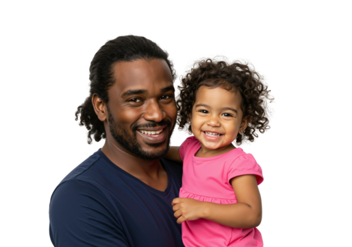 Portrait of African American Father Holding Smiling Toddler Girl with Curly Hair - Powered by Adobe