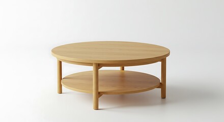 Beige wood round coffee table