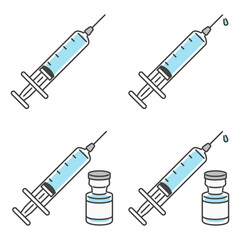 イラスト素材：ワクチンや予防接種の注射・注射器（バリエーションのセット）