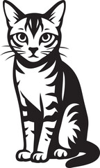 Tabby cat seated vector black and white, Elegant feline profile illustration design
