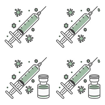 イラスト素材：細菌やウイルスに汚染された注射・注射器・医療廃棄物