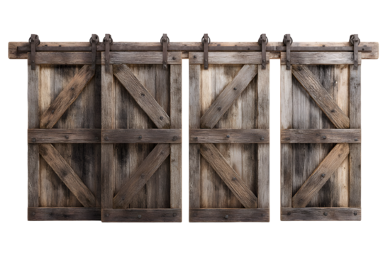 Authentic rustic barn doors create a textured, wooden background ideal for farmhouse decor or adding a touch of vintage charm to design projects, silhouette, transparent background