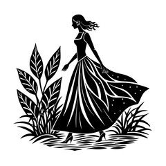 silhouette of a girl with a bouquet