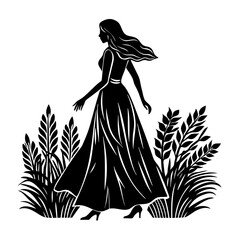 silhouette of a girl in a dress