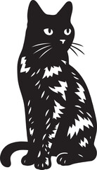 Black cat sitting silhouette stylish design, Minimal feline pose vector artwork