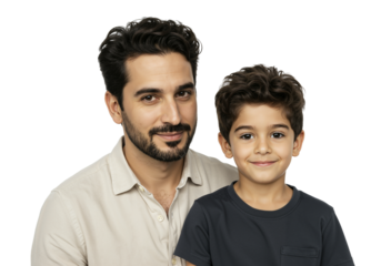 Smiling Middle-Eastern Father and Son Portrait: Bonding Moments with Loving Family Connection