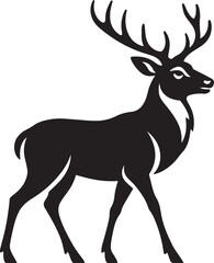 Fototapeta premium Stag in profile elegant black silhouette, Deer antlers side view vector sketch