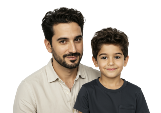 Smiling Middle-Eastern Father and Son Portrait: Bonding Moments with Loving Family Connection