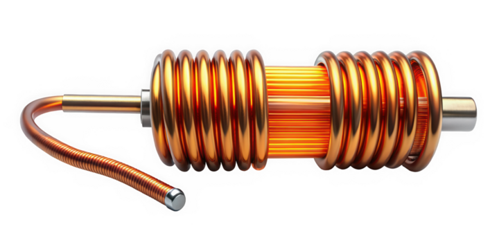 A sleek, modern coil design with a vibrant orange hue, showcasing its intricate details and smooth curves. Ideal for technology or engineering themes.
