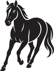 Running horse silhouette bold black design, Galloping horse vector artwork
