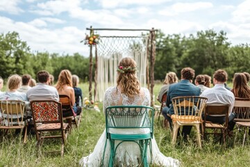 Intimate Outdoor Wedding Ceremony with Guests Surrounded by Nature