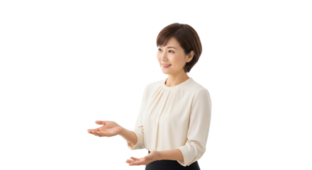 A woman explaining her thoughts with gestures.