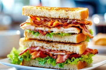 Delicious Triple Layer Bacon Sandwich with Fresh Ingredients