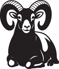 Ram resting black and white illustration, Calm sheep silhouette minimal vector