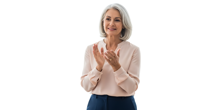 A senior woman in a meeting applauding.  - Powered by Adobe
