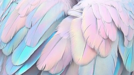 Fototapeta premium Pastel Dream: Iridescent Bird Feathers Close-Up, Soft Light, Textured Background