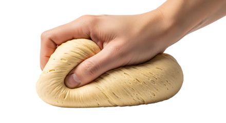 A hand kneading the dough.