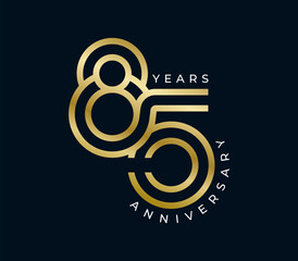 85 Years Anniversary design vector illustration. Unique 85 years logo design template. In gold color