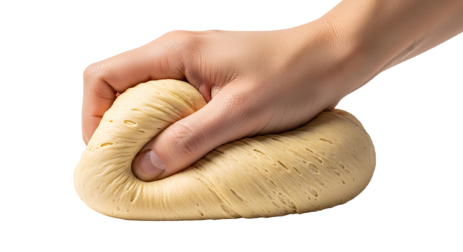 A hand kneading the dough.