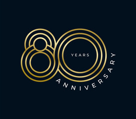 80 Years Anniversary design vector illustration. Unique 80 years logo design template. In gold color