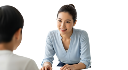 A woman looks attentively to someone. 