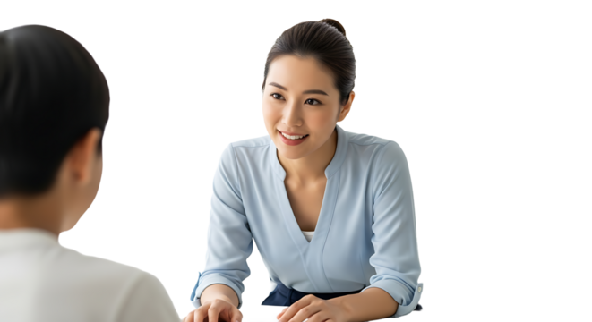 A woman looks attentively to someone. 