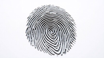 Black fingerprint pattern on a white background for identity and security illustration.