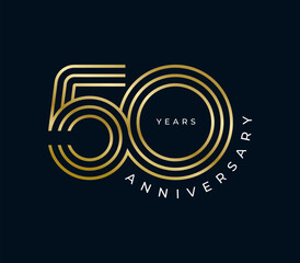 50 Years Anniversary design vector illustration. Unique 50 years logo design template. In gold color