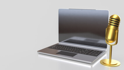 The Laptop and microphone for Pod cast or social media 3d render.