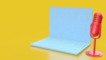 The Laptop and microphone for Pod cast or social media 3d render.
