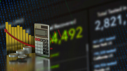 The Calculator and coins for Business concept 3d Rendering.