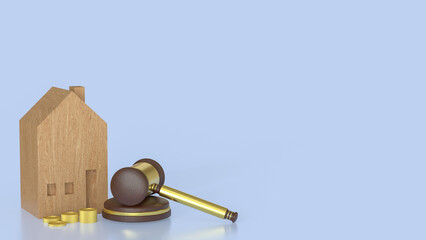 The House wood and Hammer for property law or Building concept 3d Rendering.