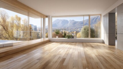 Fototapeta premium Exploring Digital Transformation in Business Strategy Through Innovative Spaces with Mountain Views