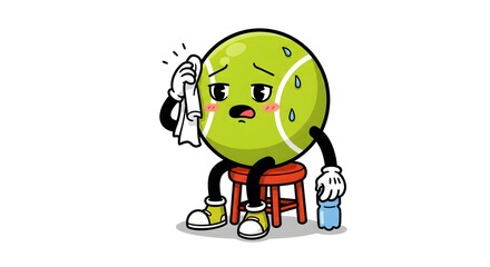 Padel Tired Tennis Ball Cartoon Illustration Exhausted After a Match