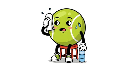 Obraz premium Padel Tired Tennis Ball Cartoon Illustration Sweaty and Exhausted After a Match