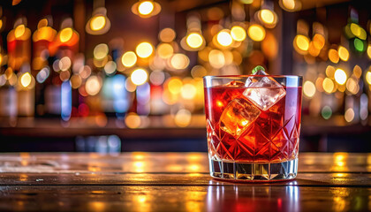 Vibrant cocktail in a stylish glass filled with ice on a bar counter creating a trendy ambiance for social gatherings