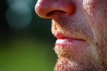 Close-Up of Male Face Showing Nose and Lips in Natural Lighting
