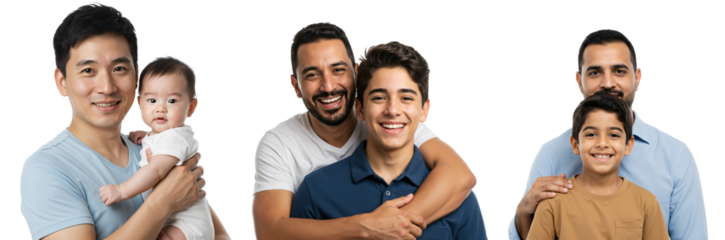 Diverse Family Portrait of Fathers and Sons with Infants, Teenagers, and Children