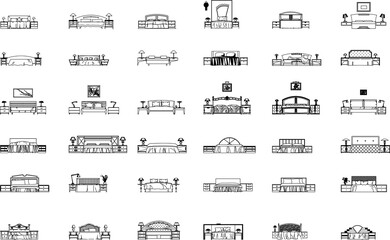 2D AutoCAD Block Drawing of Front Bunk Bed and Headrest Design in Vector Format