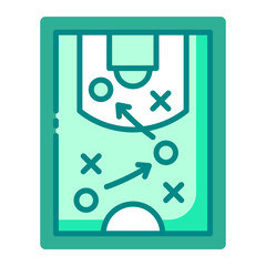 play strategy green filled line icon for basketball game tactic setup