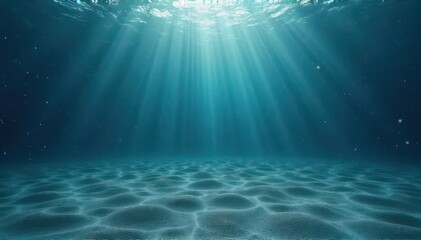 Ocean floor underwater scene with light beams