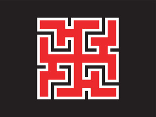 Modern Flat Design Square Shaped Labyrinth Maze with Red Color Block