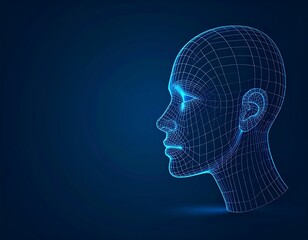 Obraz premium A human face constructed only from wires and lines, forming a transparent 3D mesh in black space.