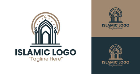 Minimalist Islamic Logo with Traditional Architecture and Elegant Color Palette
