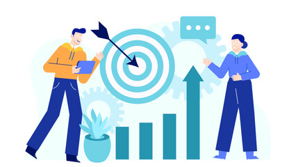 Two people celebrating a successful business goal. Suitable for presentations, websites, articles, and social media posts related to business success.