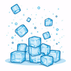 Ice cube background, drink, ice cube texture, feel the freshness and coolness of water from ice cubes, ice cubes on blue, Melting piece of ice on a white background with reflection.Generative ai